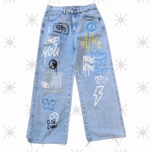 Graphic Blue Wide Leg Jeans